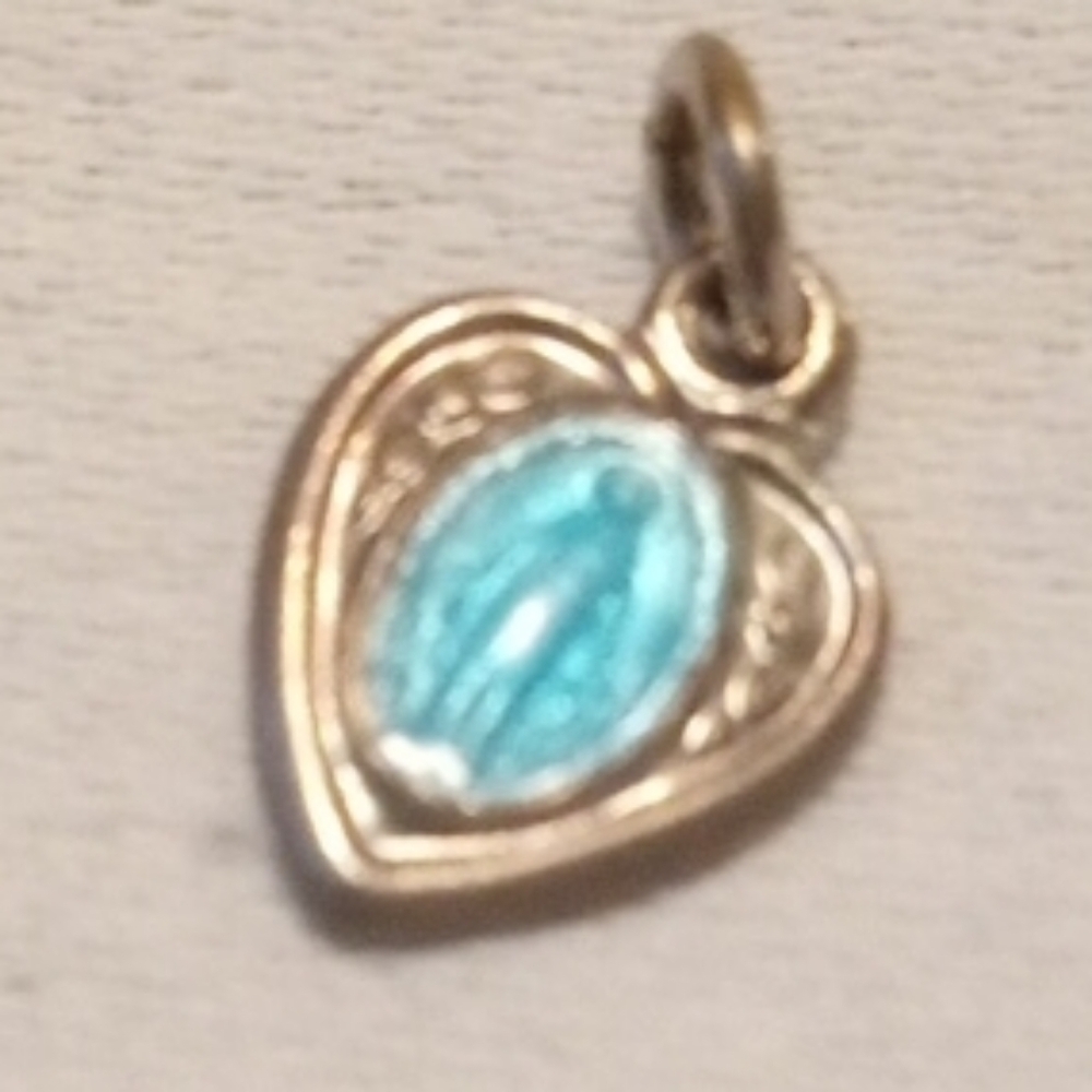 Silver and Blue Heart Charm With Religious Idol - Picture 9 of 9